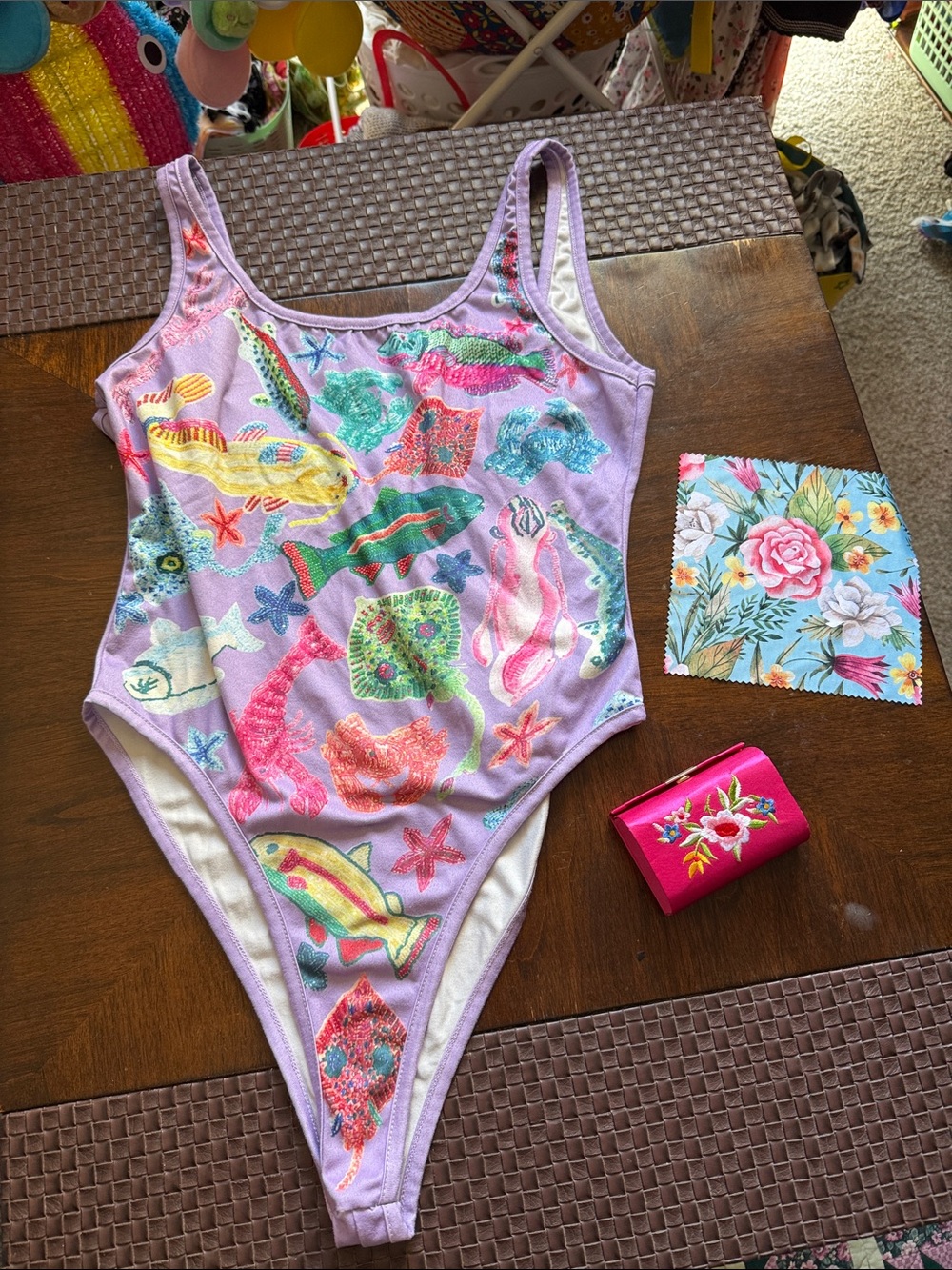 Lavender Sea Creature Embroidered Bodysuit